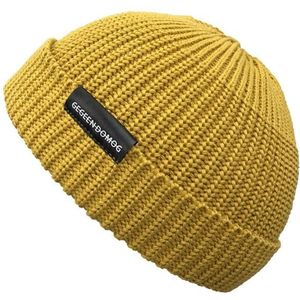 A21 Short Beanie Retro Hip Hop Knitted Cap  Size:One Size(Yellow)