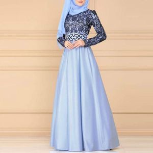 Kant stiksels retro grote swing jurk etnische stijl met lange mouwen slanke jurk  maat: l (hemelblauw)