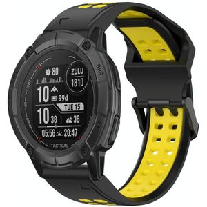 Voor Garmin Instinct 2X Solar 26 mm tweekleurige siliconen horlogeband met omgekeerde gesp (zwart + geel)