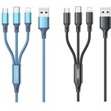 Remax RC-189th Gition Series 3.1A 3 In 1 8 Pin + Type-C / USB-C + Micro USB Aluminum Alloy Charging Cable  Length: 1.2m(Blue)