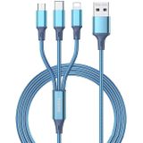 Remax RC-189th Gition Series 3.1A 3 In 1 8 Pin + Type-C / USB-C + Micro USB Aluminum Alloy Charging Cable  Length: 1.2m(Blue)
