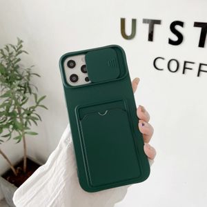 Schuifcamera Cover Design TPU-beschermhoes met kaartsleuf en neksleutel voor iPhone 11