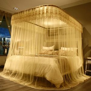 U-shaped Guide Rail Retractable Three-door Mosquito Net  Size:120x200 cm(Beige)