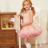 Girls Sling Puffy Solid Color Dress (Color:Cream Beige Size:80)