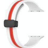 Magnetische sluiting tweekleurige siliconen horlogeband voor Apple Watch Series 8 & 7 45 mm / SE 2 & 6 & SE & 5 & 4 44 mm / 3 & 2 & 1 42 mm (wit + rood)