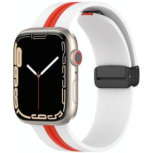 Magnetische sluiting tweekleurige siliconen horlogeband voor Apple Watch Series 8 & 7 45 mm / SE 2 & 6 & SE & 5 & 4 44 mm / 3 & 2 & 1 42 mm (wit + rood)