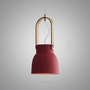 Wood Grain Creative Simple Personality Restaurant Chandelier Single Head Study Bedroom Macaron Bar Small Lamp without Light Source  Size:M(Red)