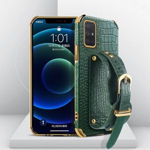 Electroplated TPU Crocodile Pattern Leather Case with Wrist Strap For Samsung Galaxy A71 4G(Green)
