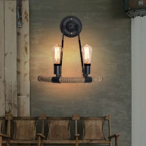 E27 LED Industrial Style Retro Hemp Rope Wrought Iron Wall Lamp  Power source:  Edison Tungsten Wire 40W( Black )