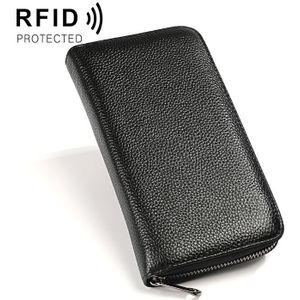 KB196 Top-grain Leather Large Capacity Multi-function 36-Bit Anti-magnetic RFID Organ Card Package Wallet(Black)