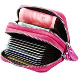 Genuine Cowhide Leather Dual Layer Solid Color Zipper Card Holder Wallet RFID Blocking Coin Purse Card Bag Protect Case with Card Slots & Coin Position  Size: 10.5*7.0*4.0cm(Magenta)