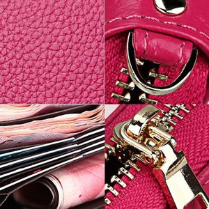 Genuine Cowhide Leather Litchi Texture Zipper Long Style Card Holder Wallet RFID Blocking Coin Purse Card Bag Protect Case with Hand Strap for Women  Size: 20*10.5*3cm(Red)
