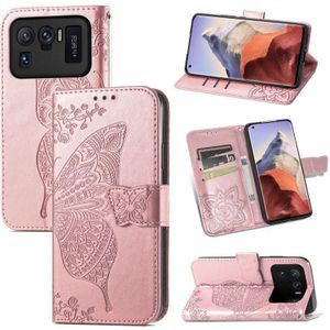 For Xiaomi Mi 11 Ultra Butterfly Love Flowers Embossed Horizontal Flip Leather Case with Holder & Card Slots & Wallet & Lanyard(Rose Gold)