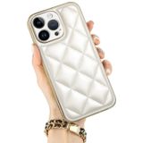 Voor iPhone 13 Pro Suteni Electroplated Big Diamond Grid Leather Soft TPU Phone Case(White)