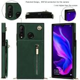 For Huawei P30 Lite Cross-body Zipper Square TPU+PU Back Cover Case with Holder & Card Slots & Wallet & Strap(Green)
