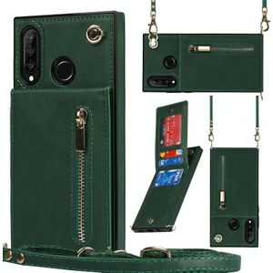 For Huawei P30 Lite Cross-body Zipper Square TPU+PU Back Cover Case with Holder & Card Slots & Wallet & Strap(Green)