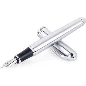 X750 Stationery Stainless Steel Fountain Pen Medium Nib Ink Pens School Oiifice Gift  Nib Size:1.0mm(Silver)
