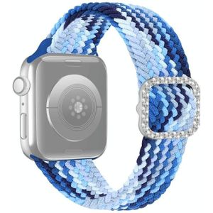 Verstelbare nylon gevlochten elasticiteit diamant gesp vervangende band horlogeband voor Apple Watch Series 7 & 6 & SE & 5 & 4 44mm / 3 & 2 & 1 42mm (Blueberry)