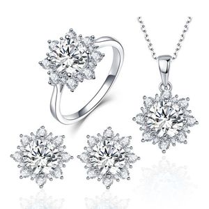 3 PCS/Set Snow Shape Gemstone Jewelry Set For Women  Ring Size:10(White)