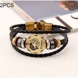 2 PCS Couple Lovers Jewelry Leather Braided Pisces Constellation Detail Hand Chain Bracelet  Size: 21*1.2cm
