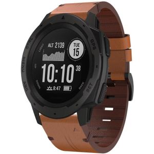 Voor Garmin Instinct 22mm lederen stalen gesp horlogeband