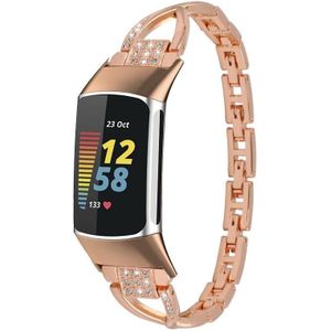 Voor Fitbit Charge 2 diamanten metalen horlogeband (roségoud)