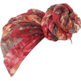 3 PCS Tie-Dye Ball Turban Hat Ethnic Style Knotted Hat Ladies Scarf Wrap Head Hat(Wine Red)