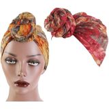 3 PCS Tie-Dye Ball Turban Hat Ethnic Style Knotted Hat Ladies Scarf Wrap Head Hat(Wine Red)