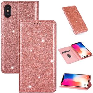 For iPhone X / XS Ultrathin Glitter Magnetic Horizontal Flip Leather Case with Holder & Card Slots(Rose Gold)