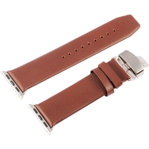 Kakapi for Apple Watch 38mm Subtle Texture Double Buckle Genuine Leather Watchband with Connector(Coffee)