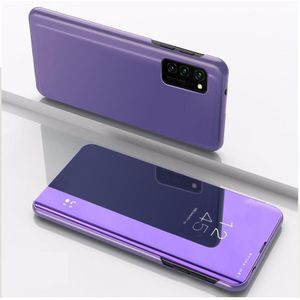 For Samsung Galaxy A12 Plated Mirror Horizontal Flip Leather Case with Holder(Purple Blue)