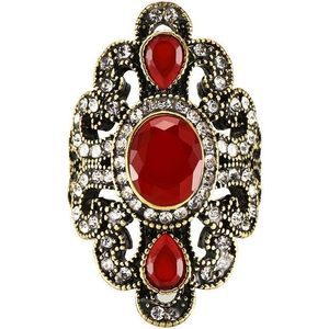 Vintage Ethnic Style Exquisite Carved Inlaid Acrylic Resin Hollow Ring  Ring Size:10(Red)
