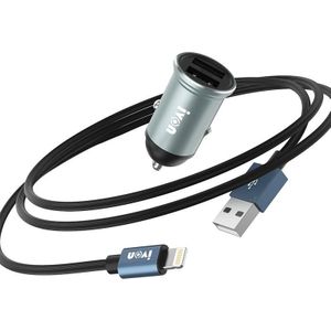 Ivon CC37 15W 3.1A Dual USB Mini Car Charger + 1m USB tot 8 PIN Snelle laadgegevens kabel set
