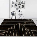 Marble Texture Square Lines Carpets Rugs For Home Living Room  Size:120x160cm(Black Gold)