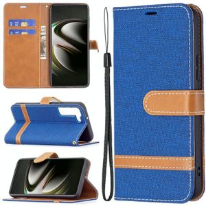 Voor Samsung Galaxy S22 5G Kleur Matching Denim Texture Lederen Case met Houder & Card Slots & Wallet & Lanyard (Royal Blue)
