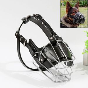 Steel Cage Style Dog Basket Wire Muzzle Protective Snout Cover with Leather Strap  Size: L