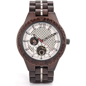Hollow Dial Wooden Strap Men Mechanical Watch(D27-2)