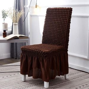 Bubble Skirt Chair Cover Household Elastic Universal One-piece Seat Stool Cover Fabric Grid Chair Cover  Size: Universal Size (Deep Coffee)