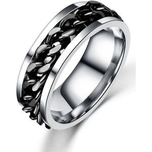 Punk Rock Stainless Steel Rotatable Chain Rings  Ring Size:7(Black)