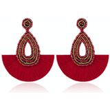 Bohemian Tassel Earrings Female Ethnic Style Rice Bead Earrings(Red )