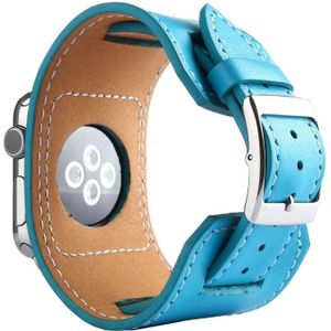 Kakapi for Apple Watch 42mm Bracelet Style Metal Buckle Cowhide Leather Watchband with Connector(Blue)
