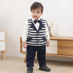Baby Boy Gentleman Style Shirt Vest Pants Three-piece Set (Color:As Show Size:90cm)