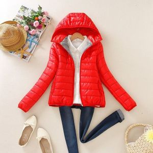 Warme winter Parka jas dames vrouwen slanke korte jas  maat: XL (rood)