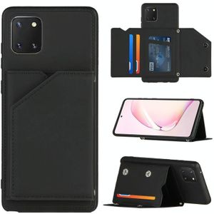 For Samsung Galaxy M60s & A81 Skin Feel PU + TPU + PC Back Cover Shockproof Case with Card Slots & Holder & Photo Frame(Black)