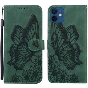 Retro Skin Feel Butterflies Embossing Horizontal Flip Leather Case with Holder & Card Slots & Wallet For iPhone 12 mini(Green)