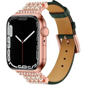 Pearl Diamond Leather Watch Band voor Apple Watch Series 7 41 mm / 6 & SE & 5 & 4 40mm / 3 & 2 & 1 38mm