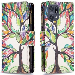 For OPPO Find X5 Pro Colored Drawing Pattern Zipper Horizontal Flip Phone Leather Case(Tree)
