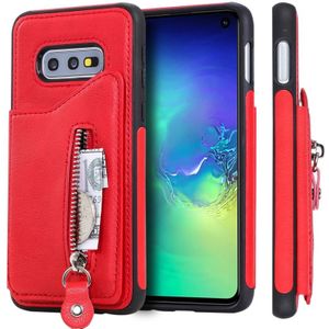 For Galaxy S10e Solid Color Double Buckle Zipper Shockproof Protective Case(Red)