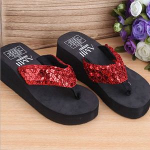 Pailletten slippers wig Ith flip flops  grootte: 38 (pailletten rood)