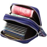 Genuine Cowhide Leather Dual Layer Solid Color Zipper Card Holder Wallet RFID Blocking Coin Purse Card Bag Protect Case with Card Slots & Coin Position  Size: 10.5*7.0*4.0cm(Dark Blue)
